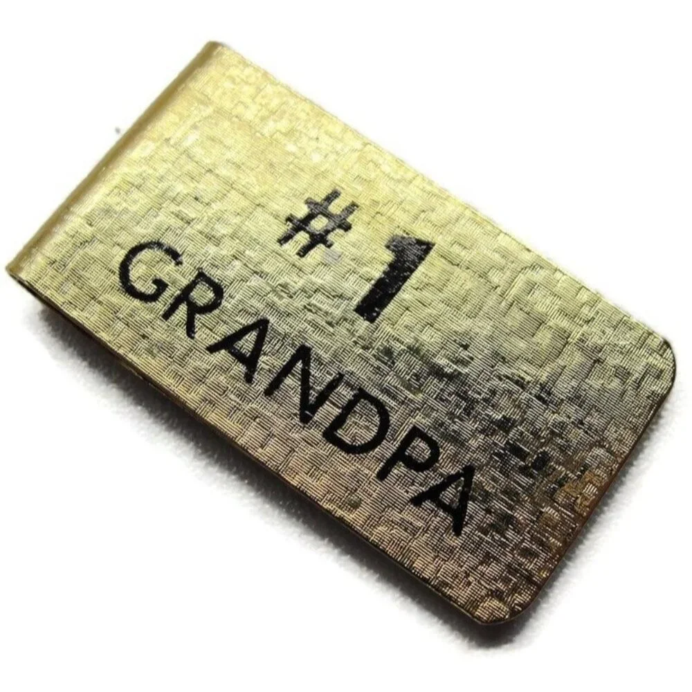 #1 Grandpa Gold Tone Money Clip Stainless Steel Wallet Credit Card Cash ID